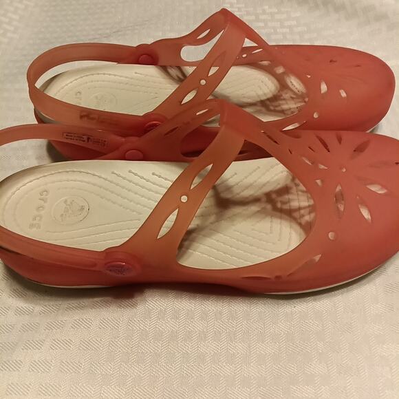 Crocs Carlie Cutout Clogs Shoes Mary Jane Coral Pink Sz 10 Fun Color Jelly - Picture 2 of 5
